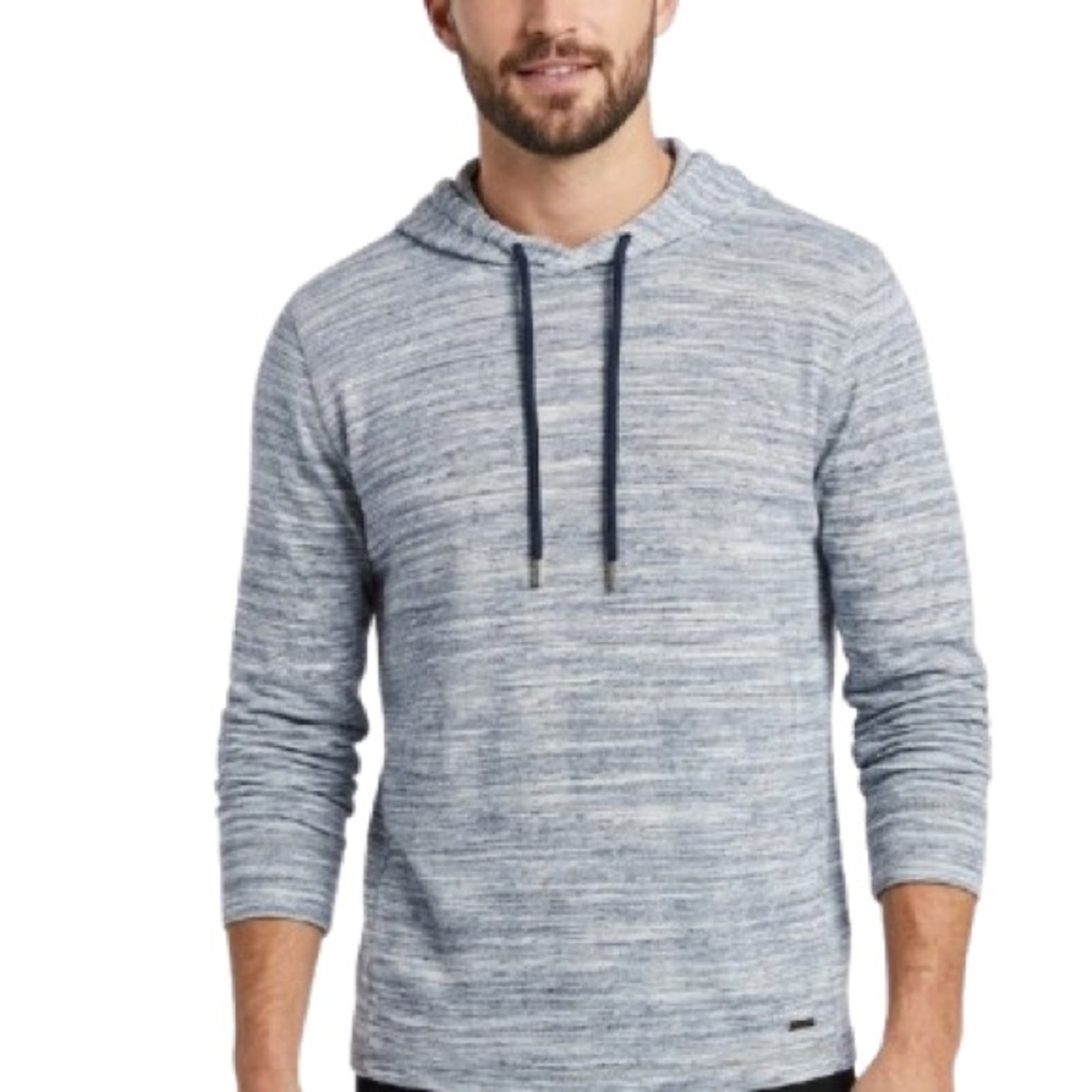 Express Mens Long Sleeve Space Dye Blue White Pullover Hoodie Shirt Light Size L